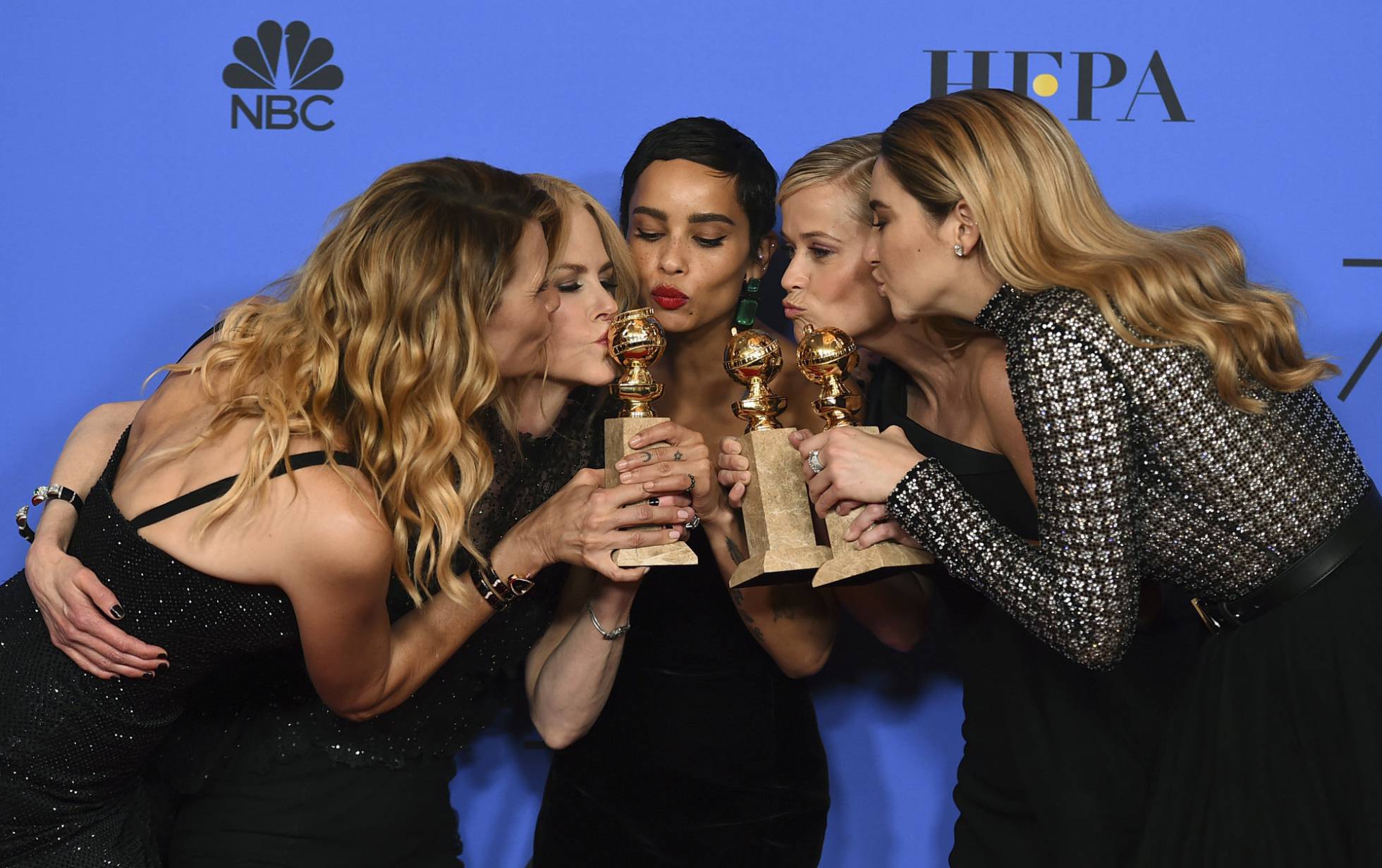 Atrizes da série "Big Little Lies" comemoram prêmios do Globo de Ouro 2018